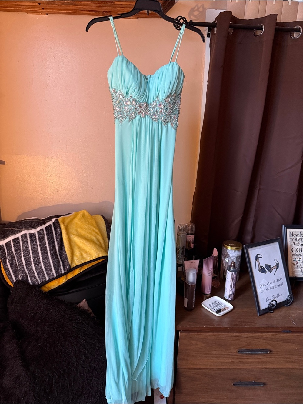 Mint Prom/Evening Gown with Beaded Waist